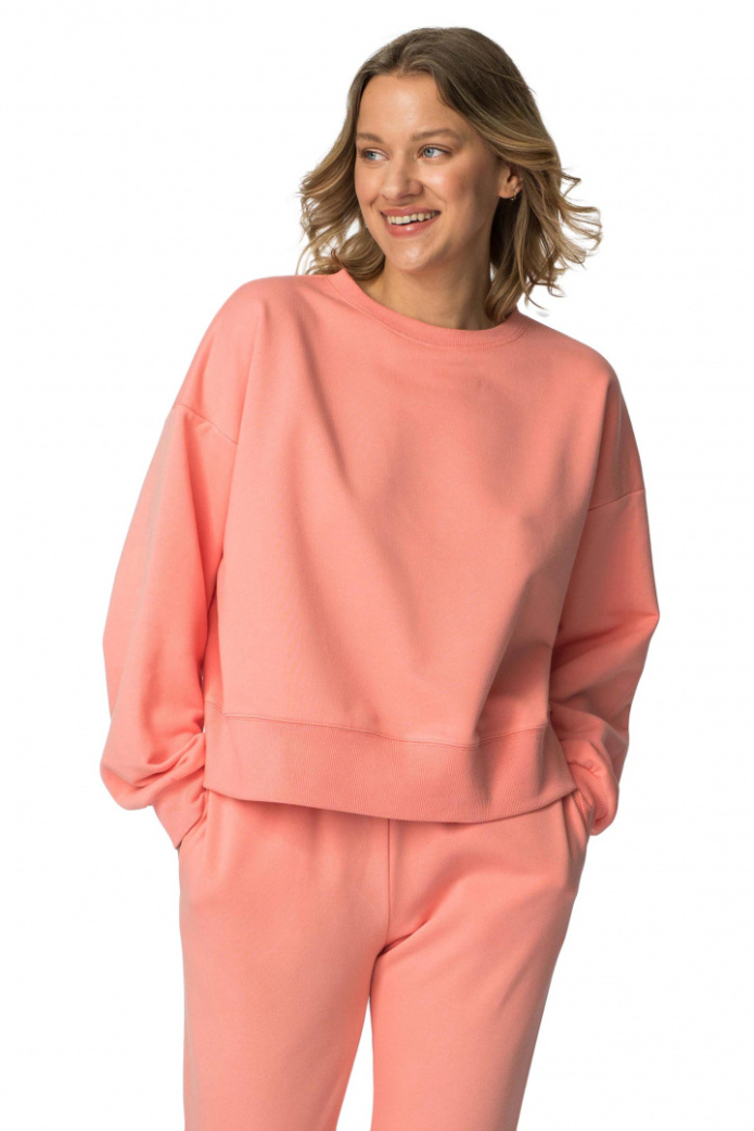 Bluza damska dresowa ze ściągaczami sportowa bawełniana koralowa